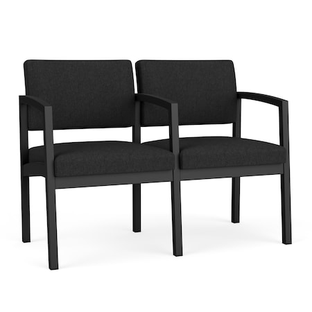 Lesro Lenox Steel 2 Seater with Center Arm, Black Seat, Black Back, 43.5 W 24.5 L 32 H, Linette Vinyl Seat LS2103